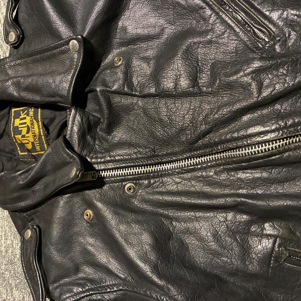 Unik International Leather Motorcycle Biker Jacket Belted Zip Size 60 Big Tall - Picture 14 of 15
